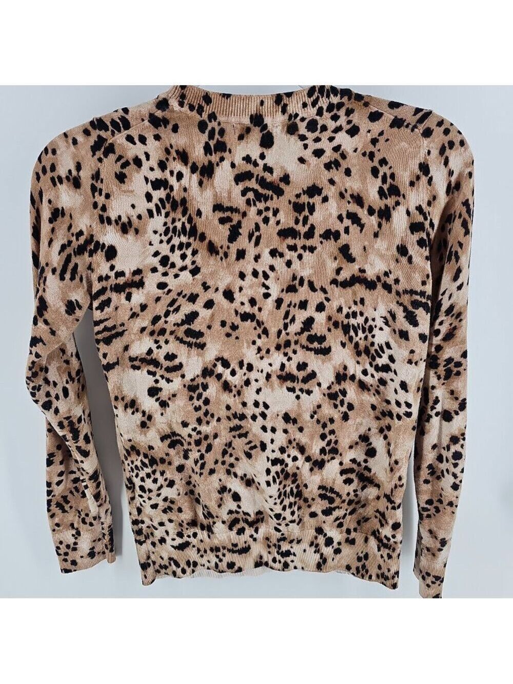 Banana Republic Leopard Print Sweater XS Tan Black Cotton Crewneck - Picture 5 of 9